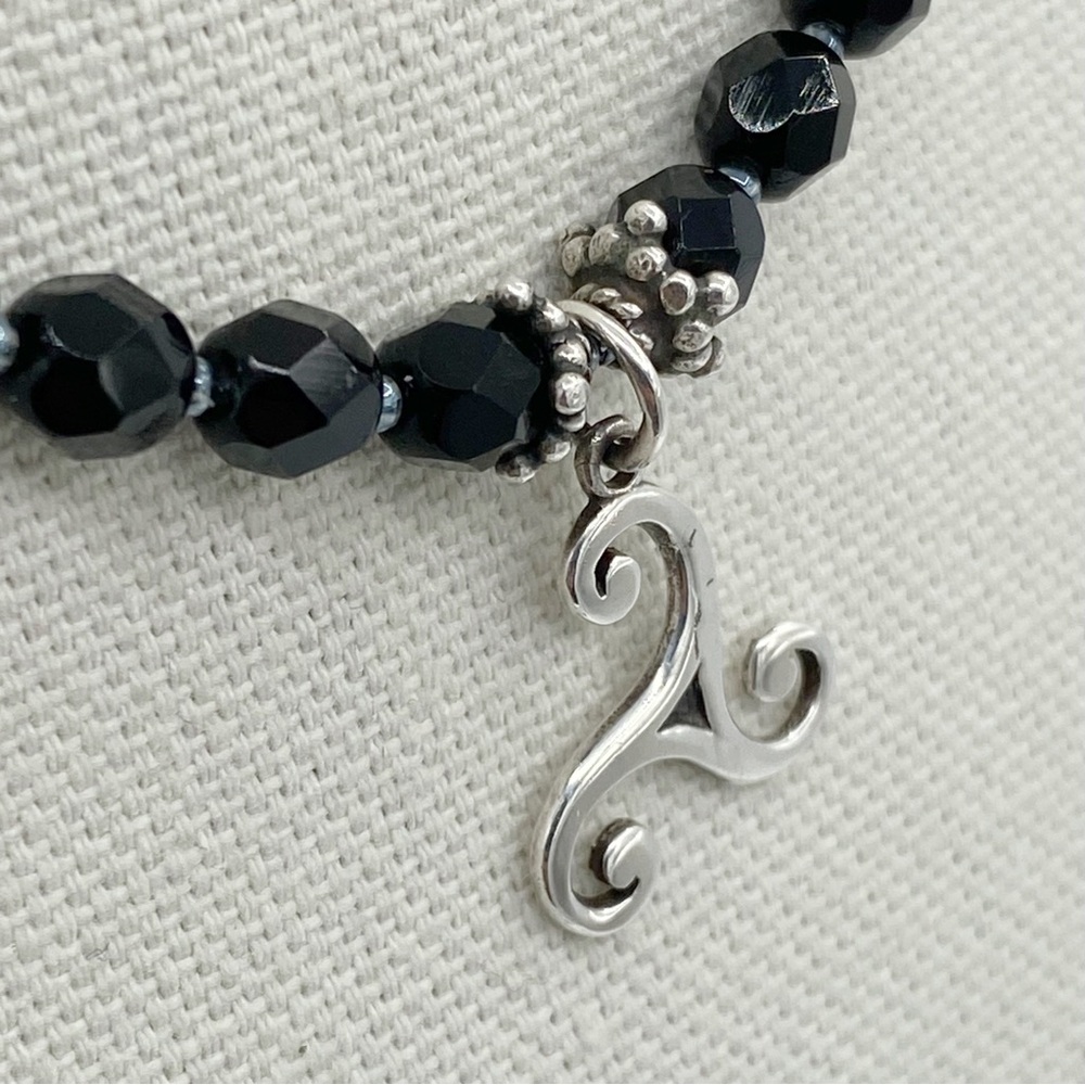 Sterling Silver 925 Triskele Pendant On A Black Glass Beaded Necklace